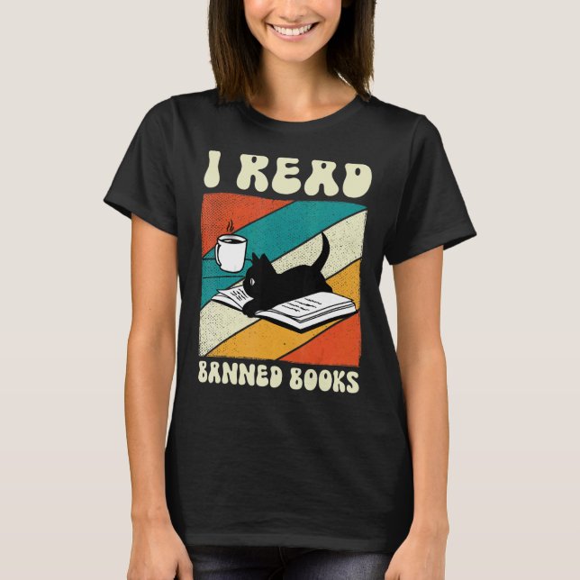 Katze Ich lese Banned Books Bookwürmer lesen Buch T-Shirt (Vorderseite)