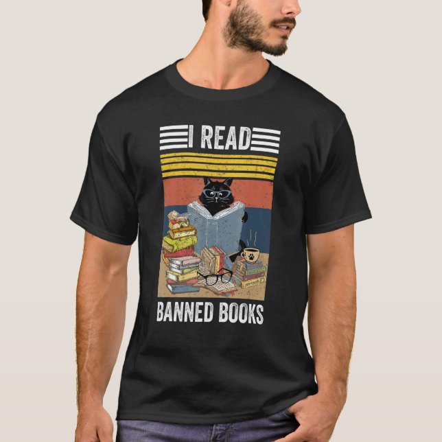 Katze Ich lese Banned Books Bookwürmer lesen Buch  T-Shirt (Vorderseite)