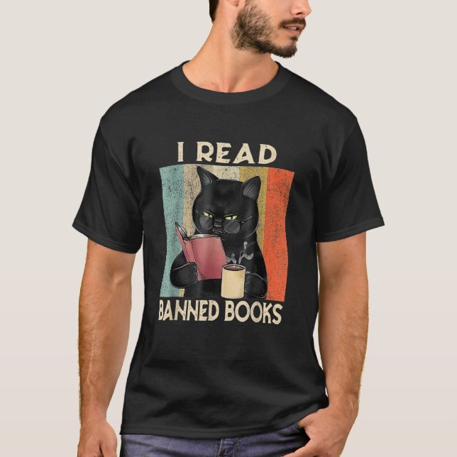 Katze Ich lese Bücher, die verboten sind Bücher, B T-Shirt (Vorderseite)
