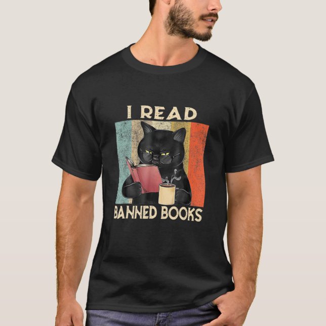 Katze Ich lese verbotene Bücher Bücherwürmer lesen T-Shirt (Vorderseite)