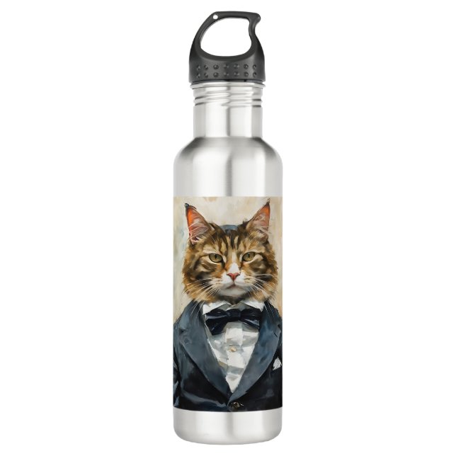 Katze im Anzug Edelstahlflasche (Vorderseite)