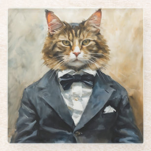 Katze im Anzug Glasuntersetzer