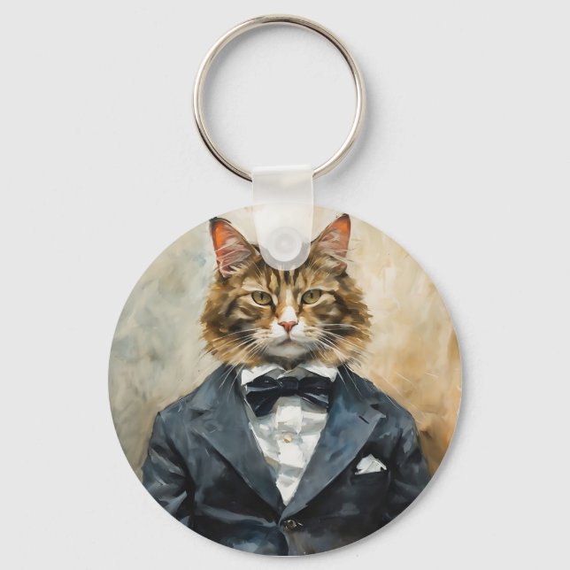 Katze im Anzug Schlüsselanhänger (Vorderseite)
