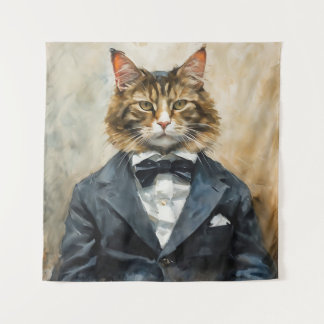 Katze im Anzug Wandteppich