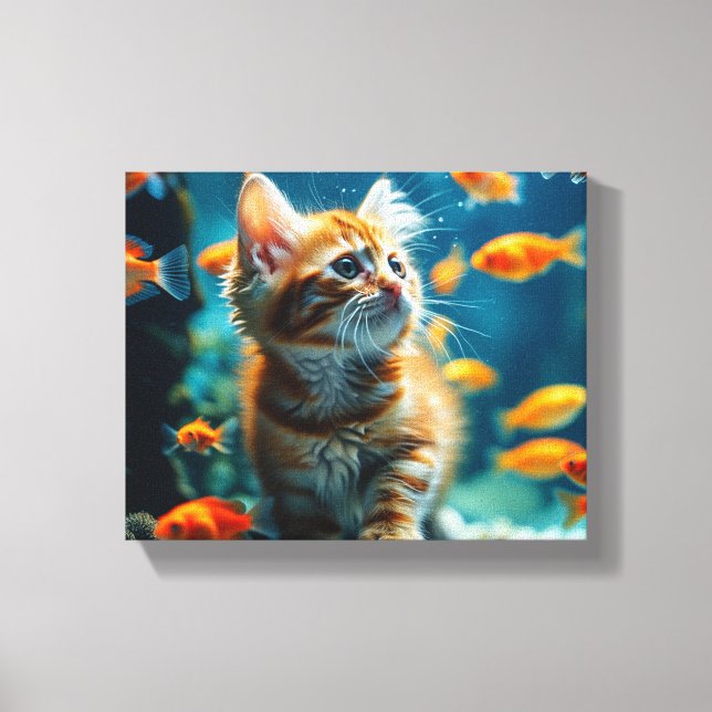 Katze im Aquarium Leinwand Art (Vorderseite)