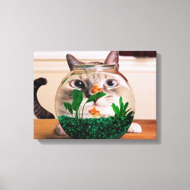 Katze im Aquarium Leinwanddruck (Vorderseite)