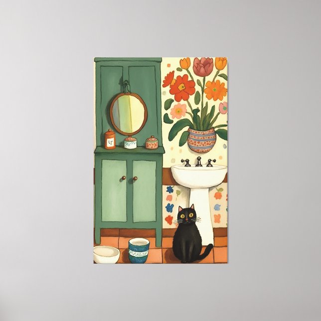 Katze im Badezimmer V13 Leinwanddruck (Vorderseite)