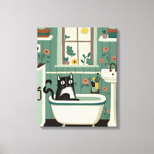Katze im Badezimmer V17 Leinwanddruck (Vorderseite)