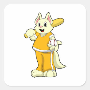 Katze im Baseball mit Baseballschläger Quadratischer Aufkleber