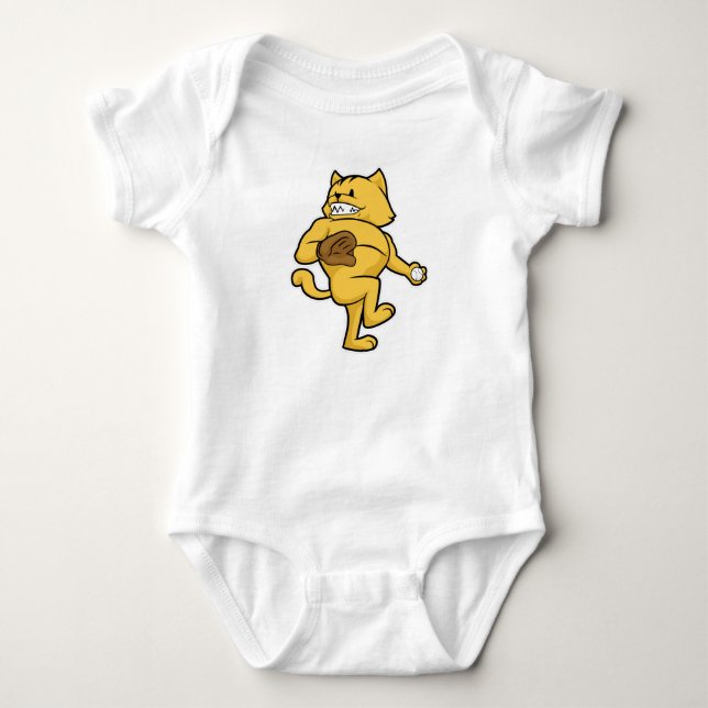 Katze im Baseball mit Handschuh Baby Strampler (Vorderseite)