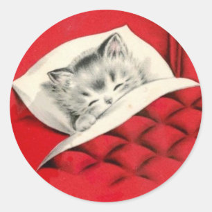 Katze im Bett an Weihnachten Runder Aufkleber