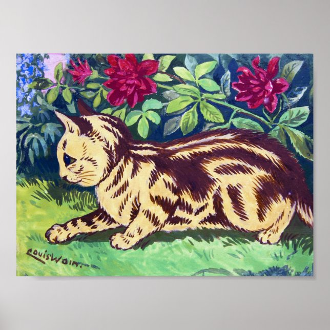 Katze im Blumengarten, Louis Wain Poster (Vorne)