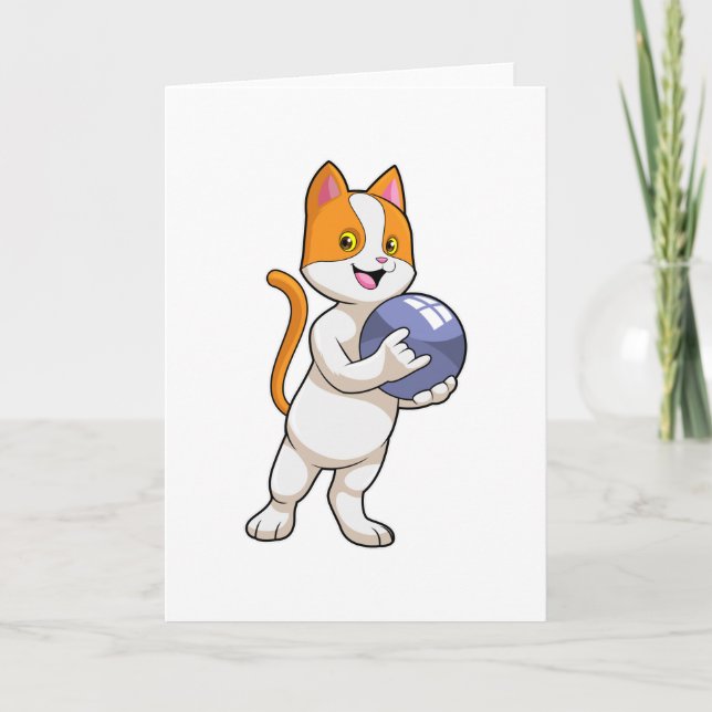 Katze im Bowling mit Bowlingball Karte (Vorderseite)