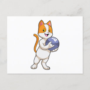 Katze im Bowling mit Bowlingball Postkarte
