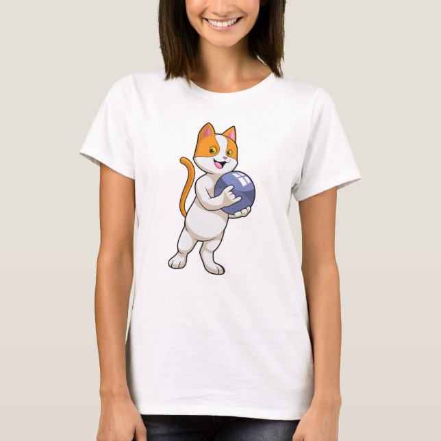 Katze im Bowling mit Bowlingball T-Shirt (Vorderseite)