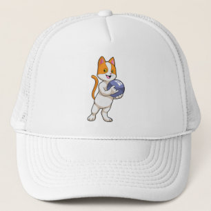 Katze im Bowling mit Bowlingball Truckerkappe