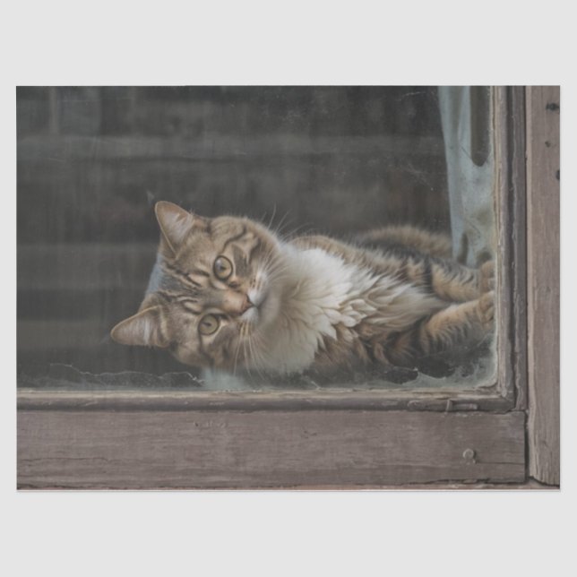 Katze im Fenster Decoupage Seidenpapier (Vorderseite)