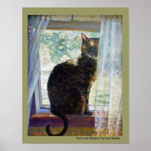 Katze im Fenster von Lora Shelley Poster (Vorne)