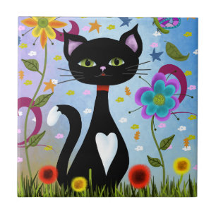 Katze im Garten Abstrakte Kunst Fliese