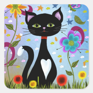 Katze im Garten abstrakte Kunst Quadratischer Aufkleber