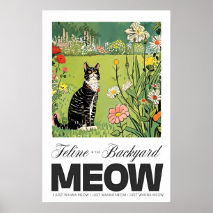 Katze im Garten Kunstprint Whimsical Feline & Flor Poster