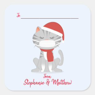 Katze im Gesicht Masken Weihnachten Quadratischer Aufkleber