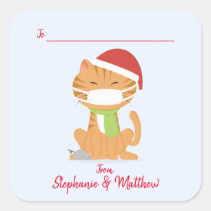 Katze im Gesicht Masken Weihnachten Quadratischer Aufkleber