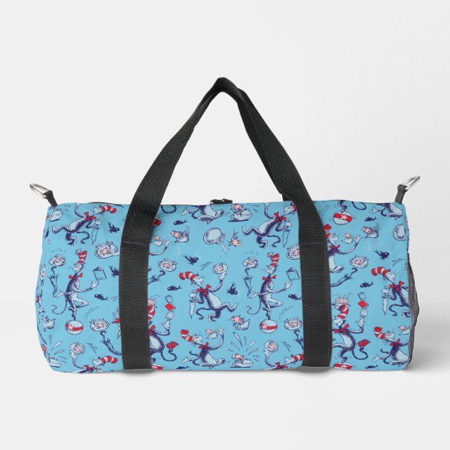 Katze im Hut | Blaues Muster Duffle Bag (Vorderseite)
