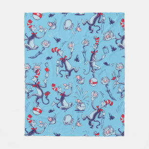 Katze im Hut   Blaues Muster Fleecedecke