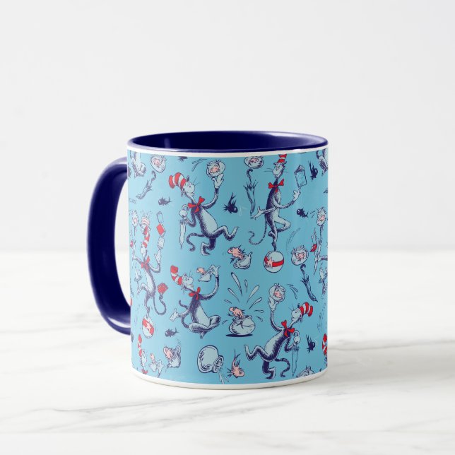 Katze im Hut | Blaues Muster Tasse (Vorderseite Links)