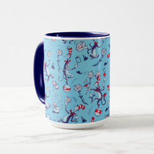Katze im Hut   Blaues Muster Tasse