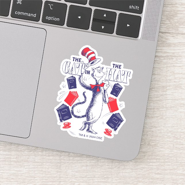 Katze im Hut | Bücher lesen Aufkleber (Detail)