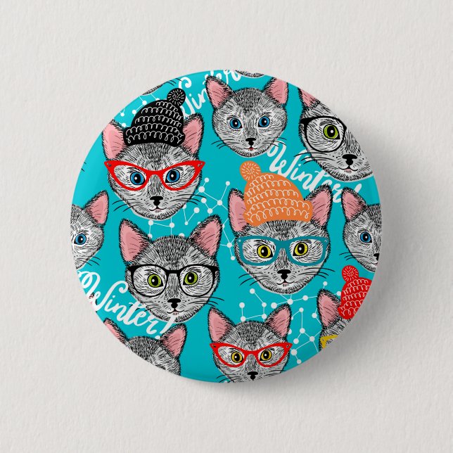 Katze im Hut Button (Vorderseite)