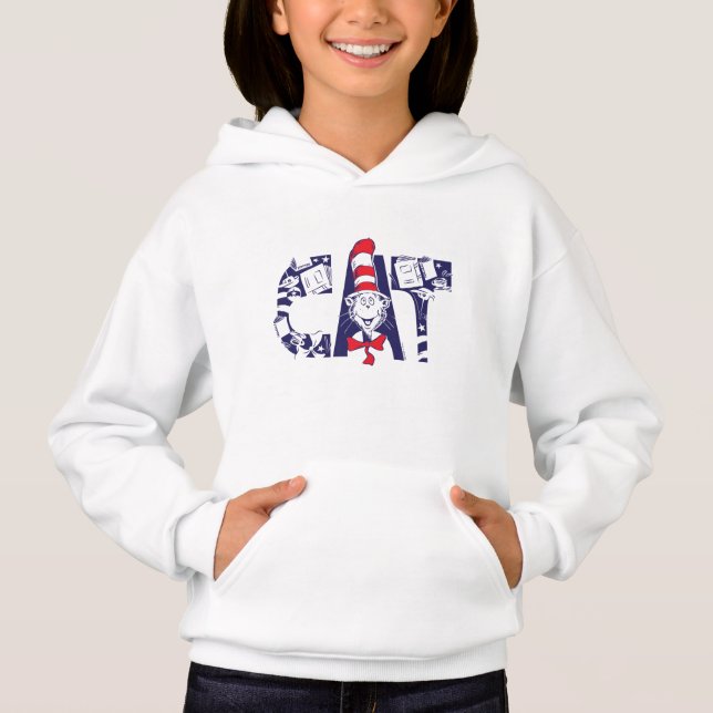 Katze im Hut | Cat-Face-Text Hoodie (Vorderseite)