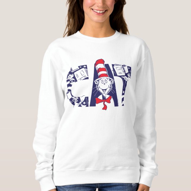 Katze im Hut | Cat-Face-Text Sweatshirt (Vorderseite)