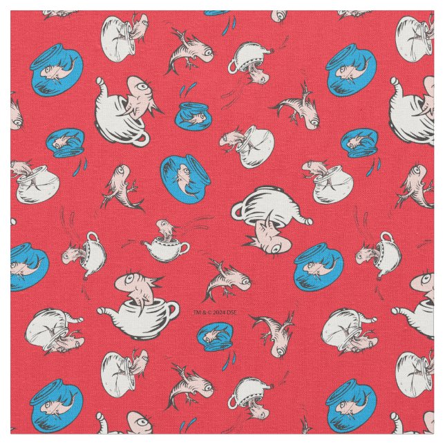 Katze im Hut | Das rote Muster der Fische Stoff (Nahaufnahme)