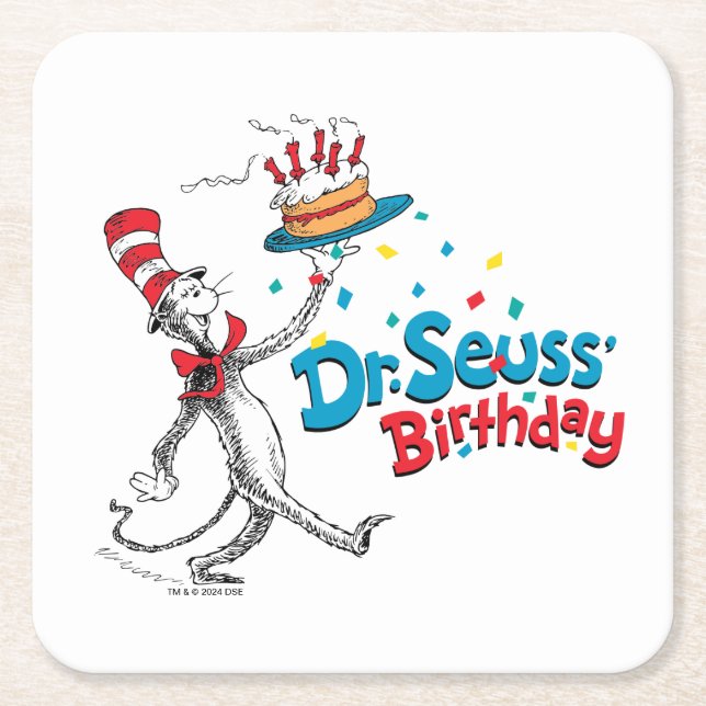Katze im Hut | Dr. Seuss's Geburtstag Rechteckiger Pappuntersetzer (Vorderseite)