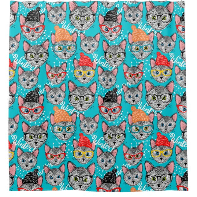 Katze im Hut Duschvorhang (Vorderseite)