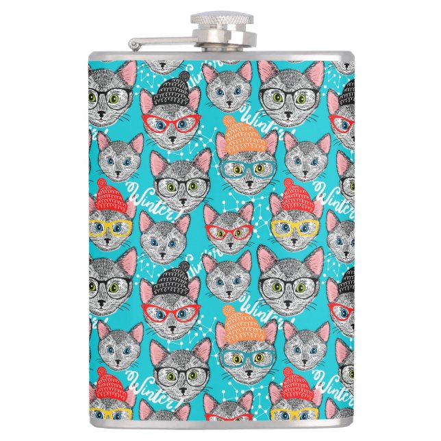 Katze im Hut Flachmann (Vorderseite)