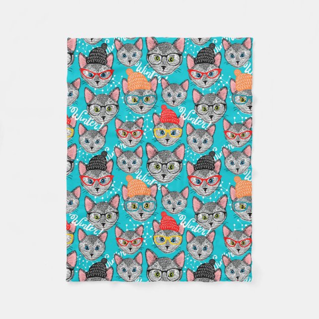 Katze im Hut Fleecedecke (Vorderseite)