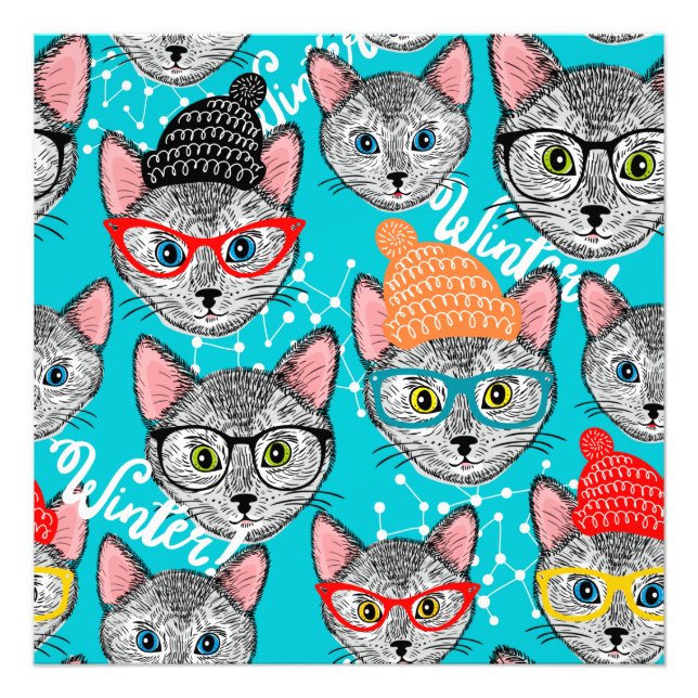 Katze im Hut Fotodruck (Vorne)