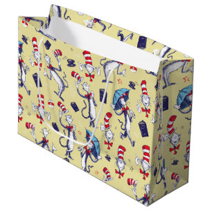 Katze im Hut Gelbes Muster Große Geschenktüte