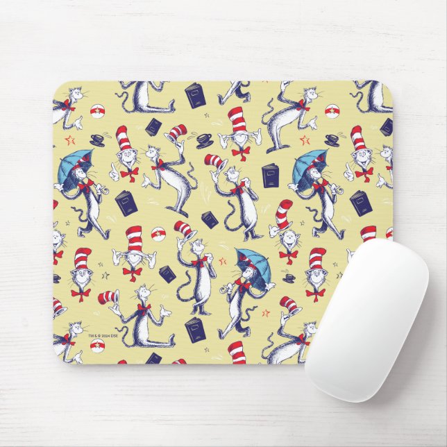 Katze im Hut | Gelbes Muster Mousepad (Mit Mouse)
