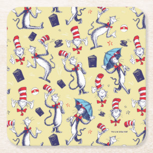 Katze im Hut   Gelbes Muster Rechteckiger Pappuntersetzer