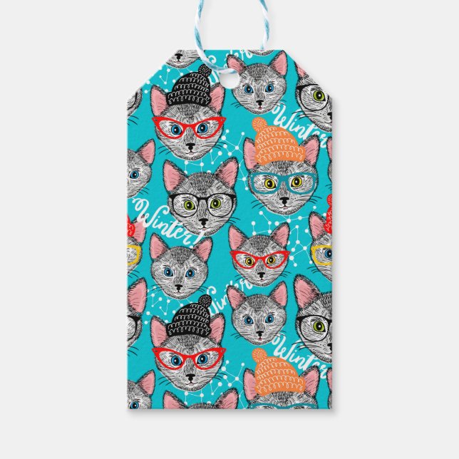 Katze im Hut Geschenkanhänger (Vorderseite)