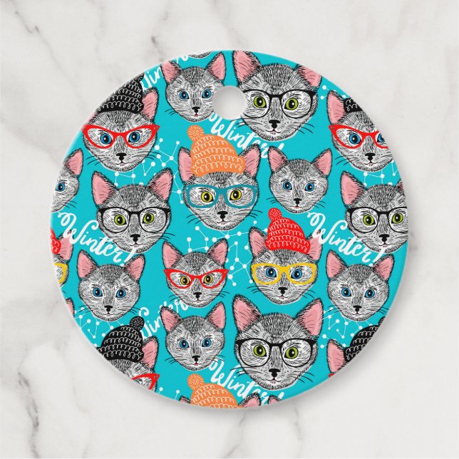 Katze im Hut Geschenkanhänger (Vorderseite)