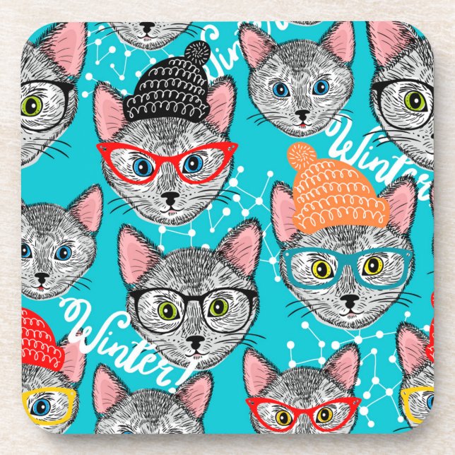 Katze im Hut Getränkeuntersetzer (Vorderseite)