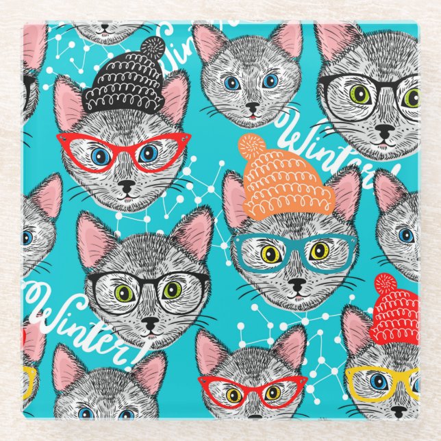 Katze im Hut Glasuntersetzer (Vorderseite)