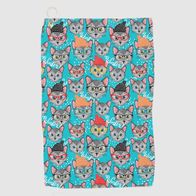 Katze im Hut Golfhandtuch (Vorderseite)