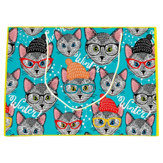 Katze im Hut Große Geschenktüte (Vorderseite)